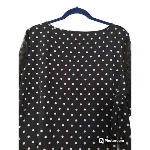 Top Women's XL Short Sheer Sleeve Navy White Polka Dot Cruise Resort Beach - Picture 8 of 10